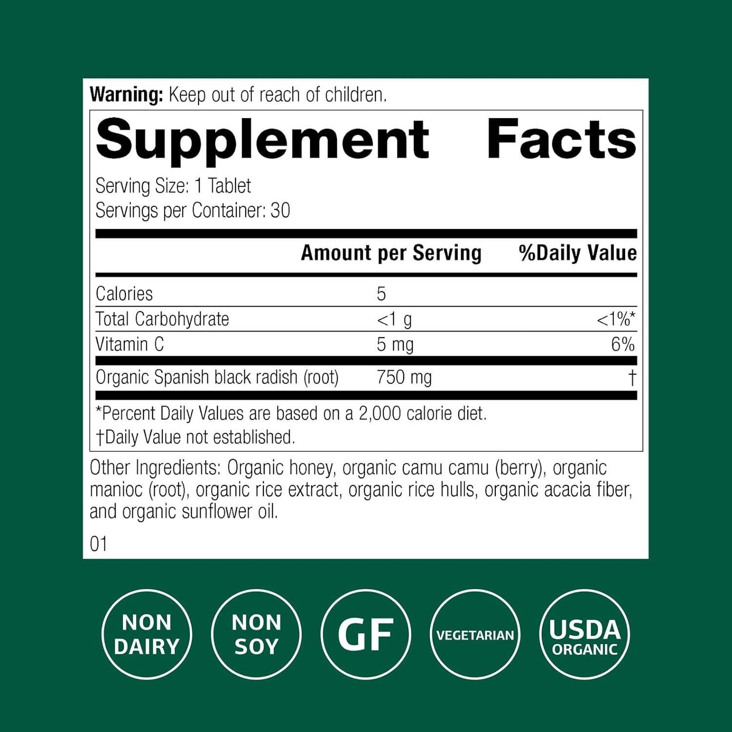 Suplemento Rábano Negro Proceso Estándar 30 Tabletas - Salud Hígado