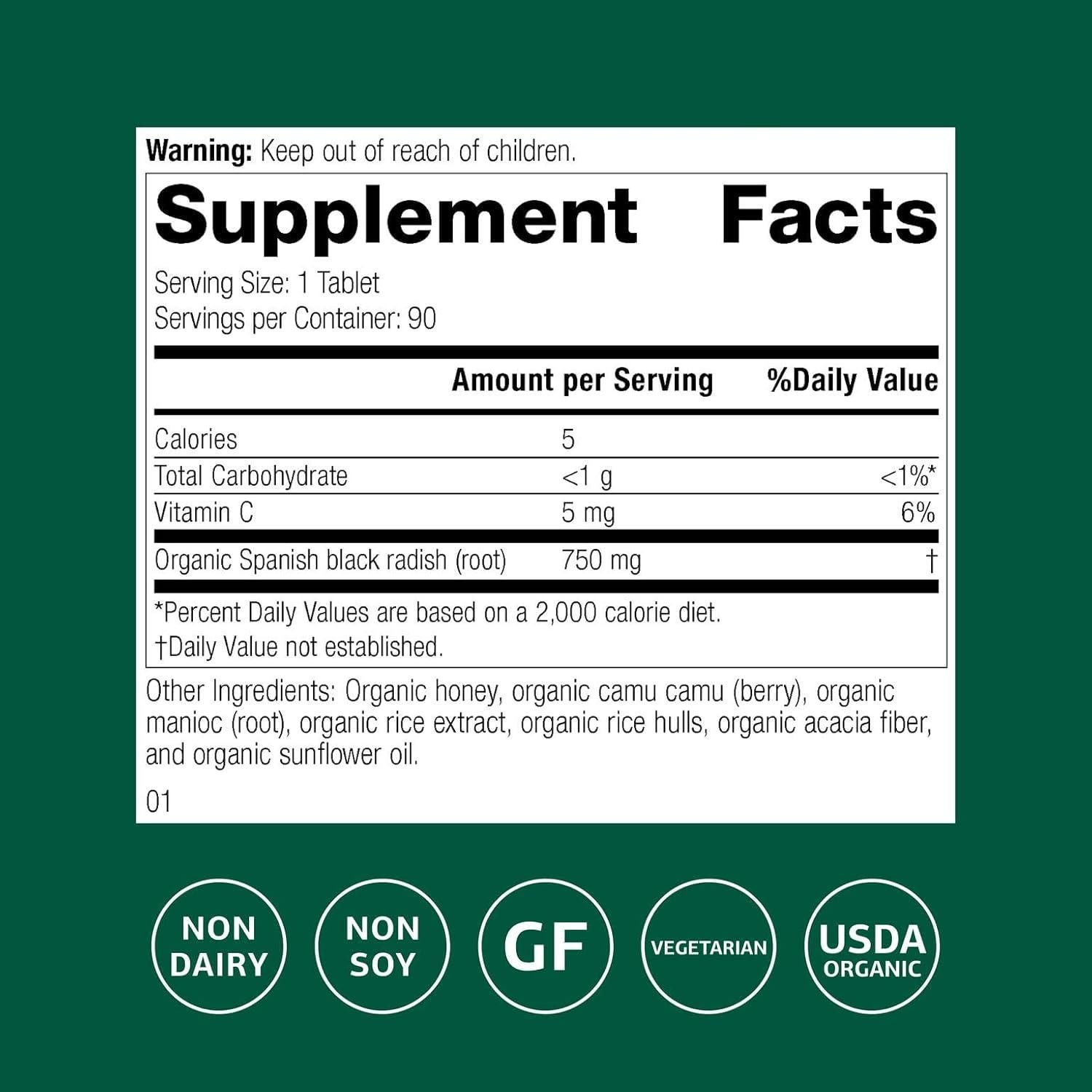 Suplemento Rábano Negro Proceso Estándar 90 Tabletas - Salud Hígado