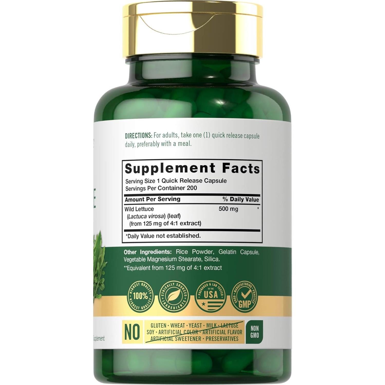 Extracto de Lechuga Silvestre Carlyle 500mg - 200 Cápsulas Sin OGM