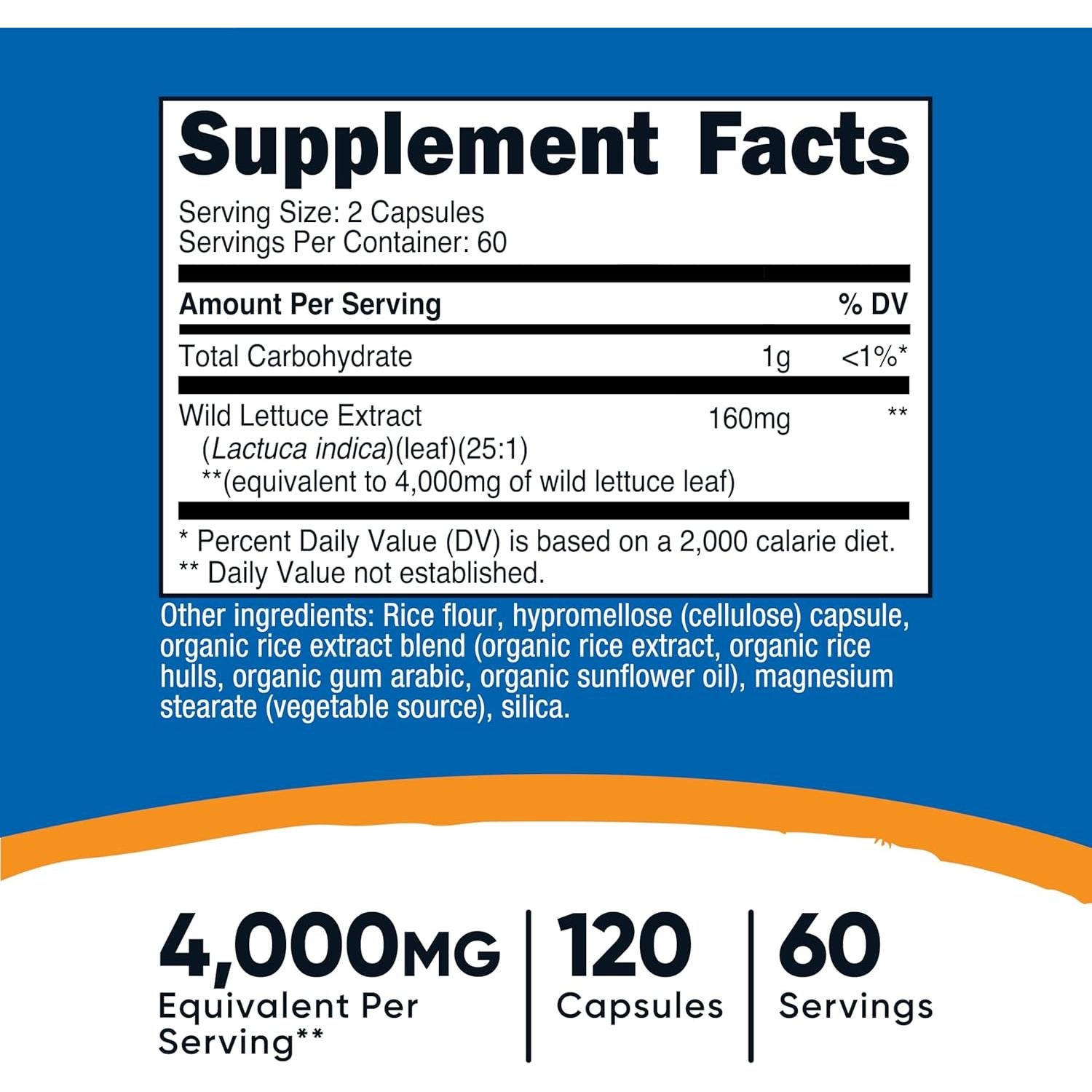 Extracto de Lechuga Silvestre Nutricost 120 Cápsulas 4g