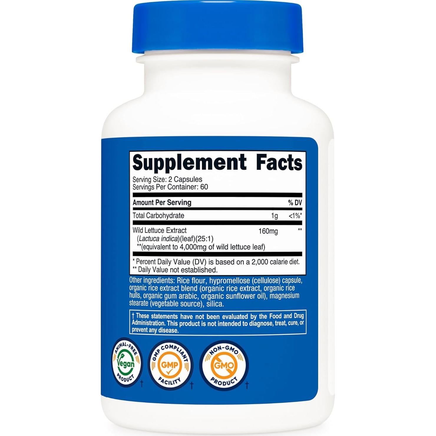 Extracto de Lechuga Silvestre Nutricost 120 Cápsulas 4g