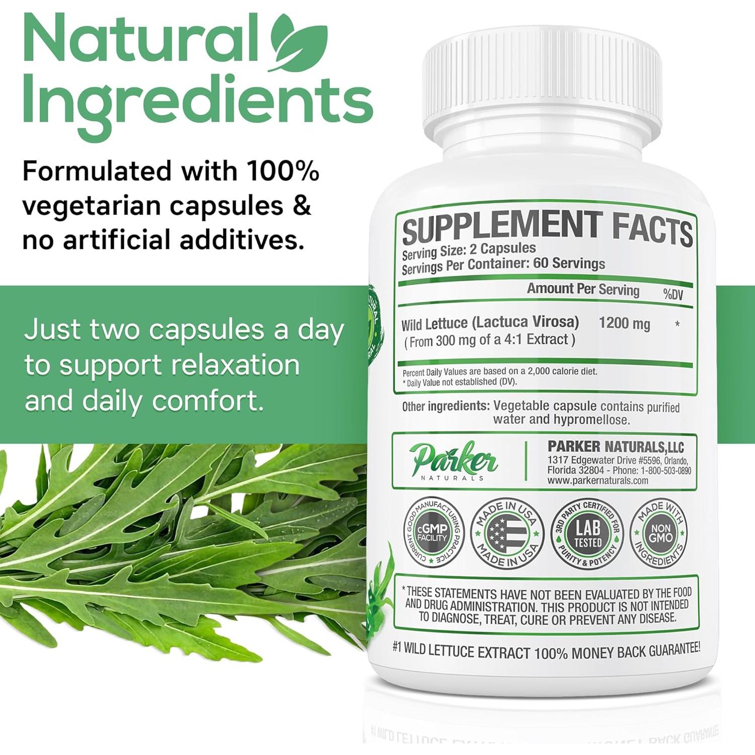 Extracto de Lechuga Silvestre Parker Naturals 1200mg 60 Cápsulas
