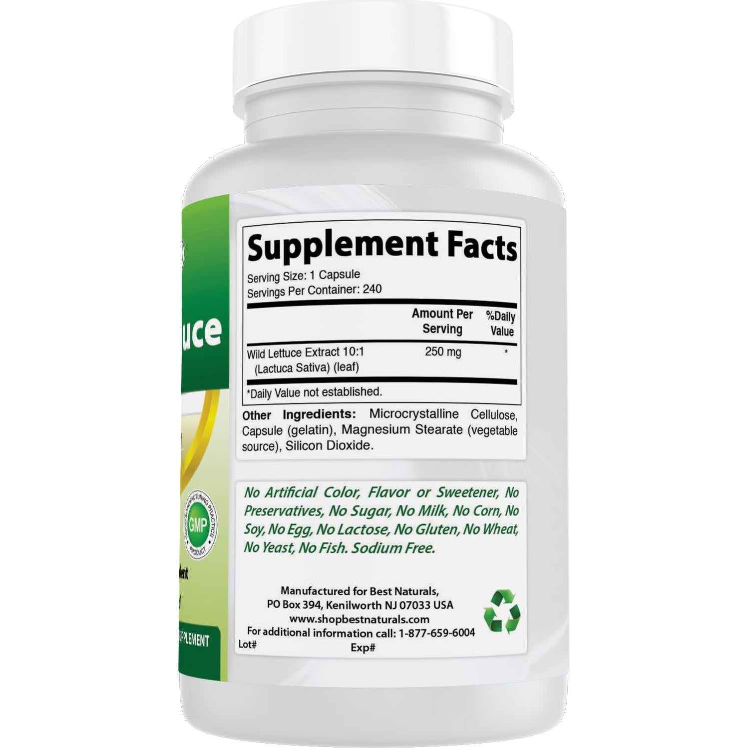 Cápsulas de Extracto de Lechuga Silvestre 250 mg - Mejores Naturales