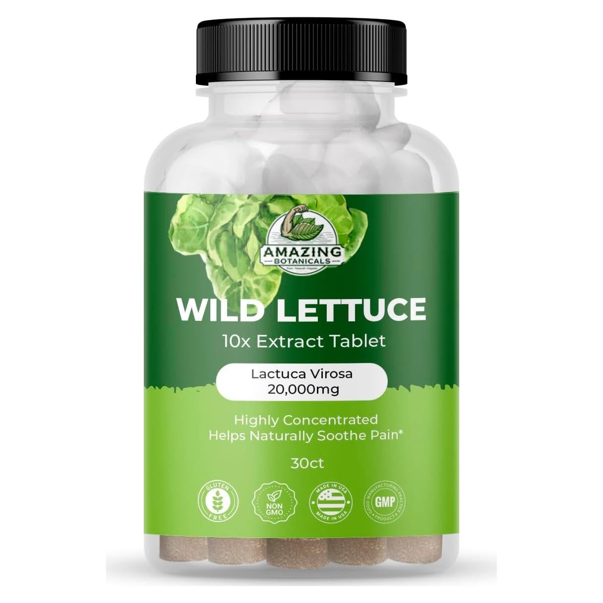 Tabletas de Extracto de Lechuga Silvestre Amazing Botanicals 30 Unidades 2000mg