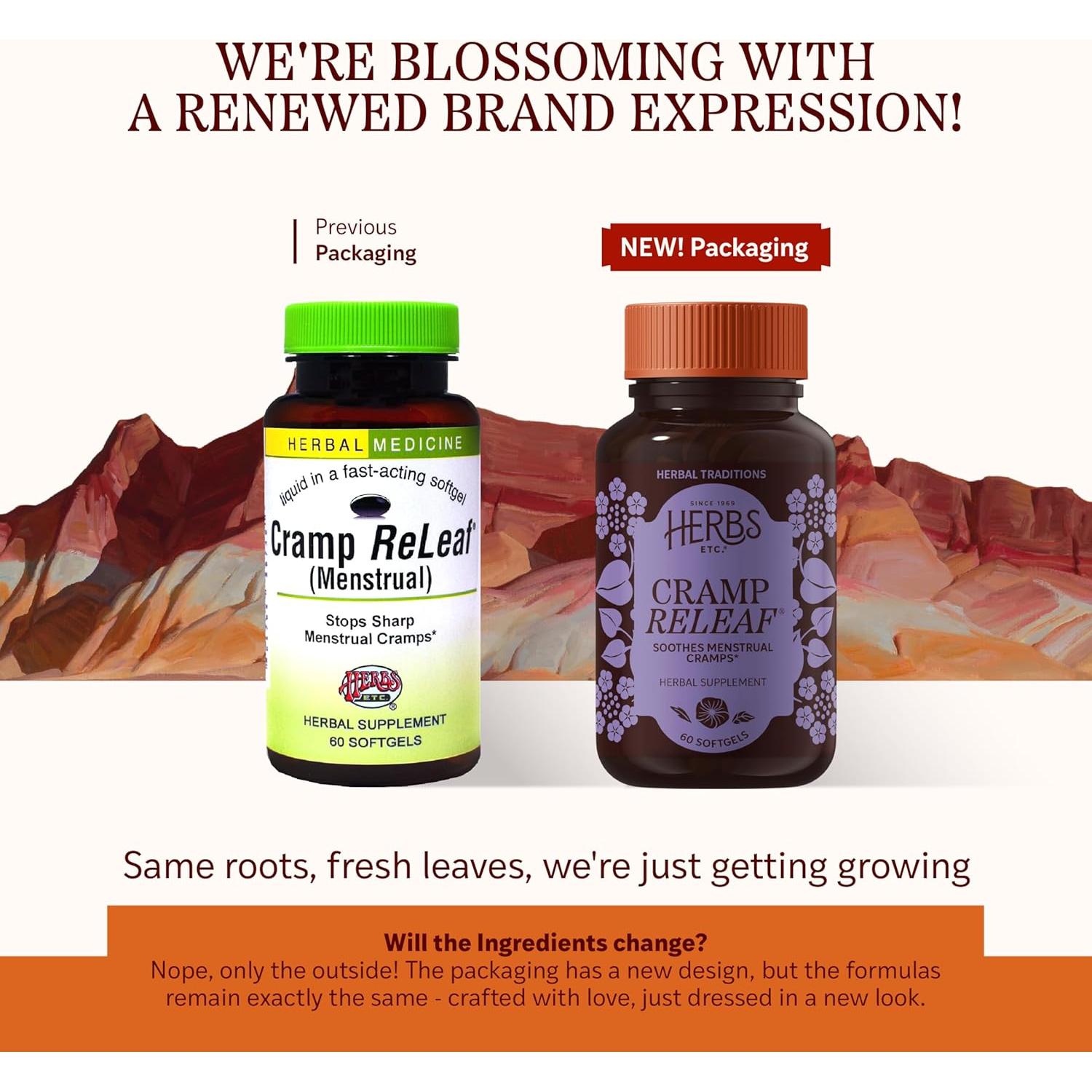 Suplemento Herbal Cramp ReLeaf Herbs Etc. 60 Softgels