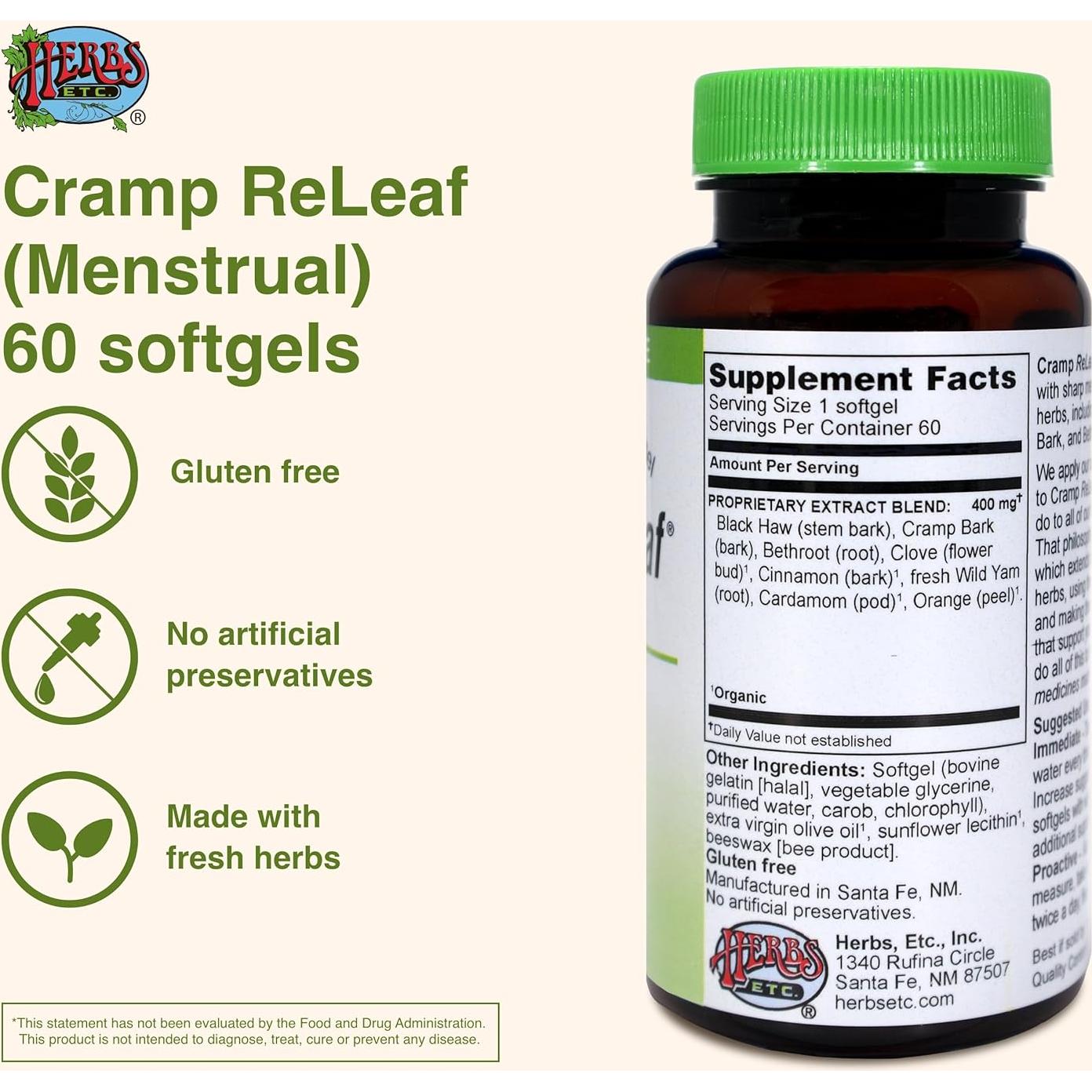 Suplemento Herbal Cramp ReLeaf Herbs Etc. 60 Softgels