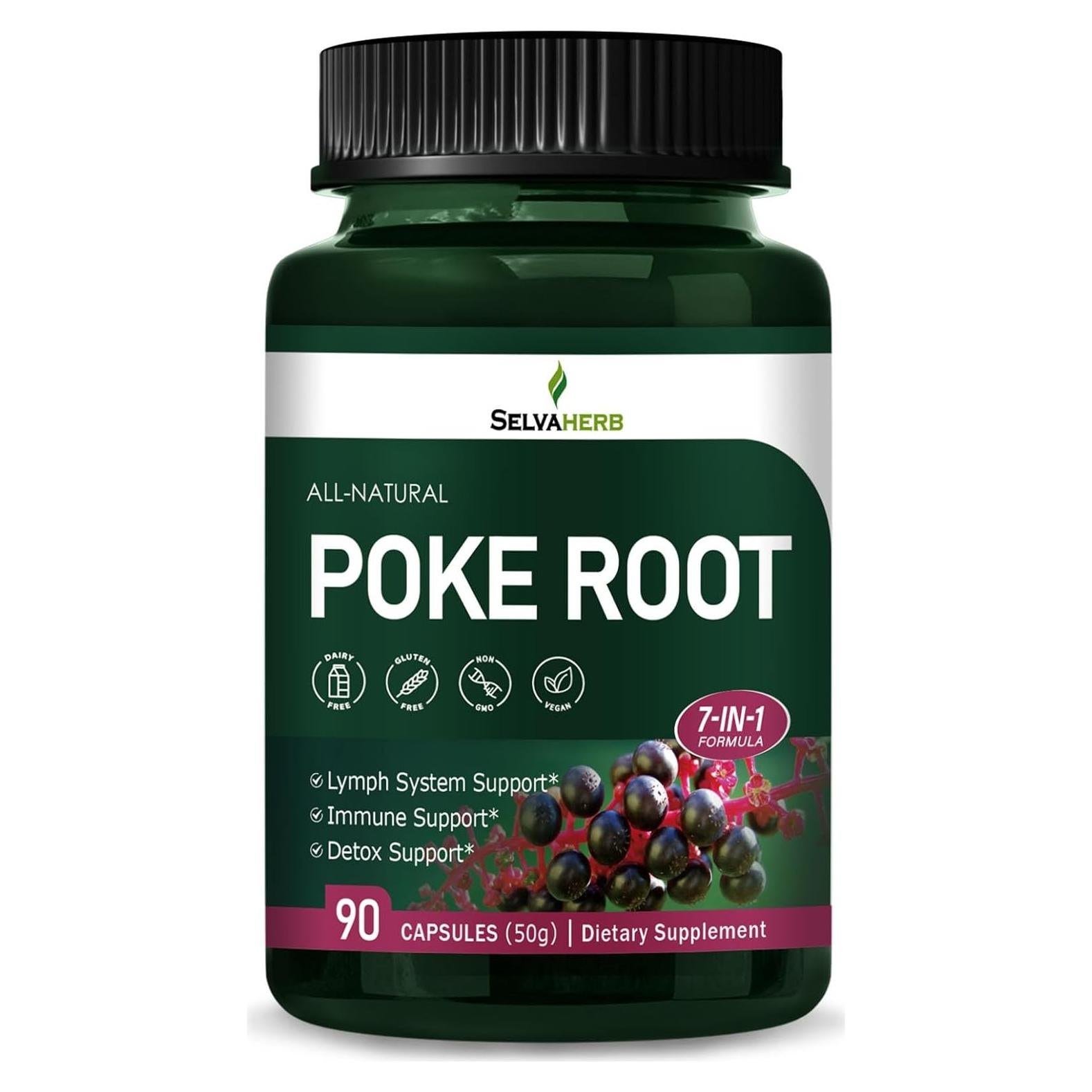 Cápsulas de Raíz de Poke Selvaherb 90 Conteo - Drenaje Linfático