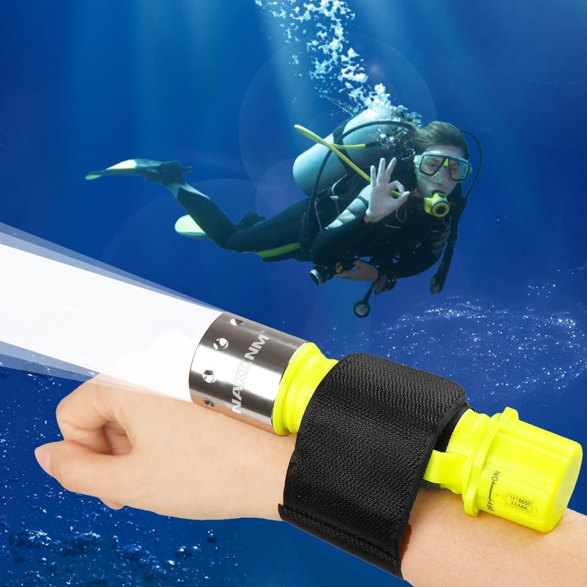 Linterna de Buceo Recargable NAKCNM IPX8 1200 Lúmenes 2 Pzs