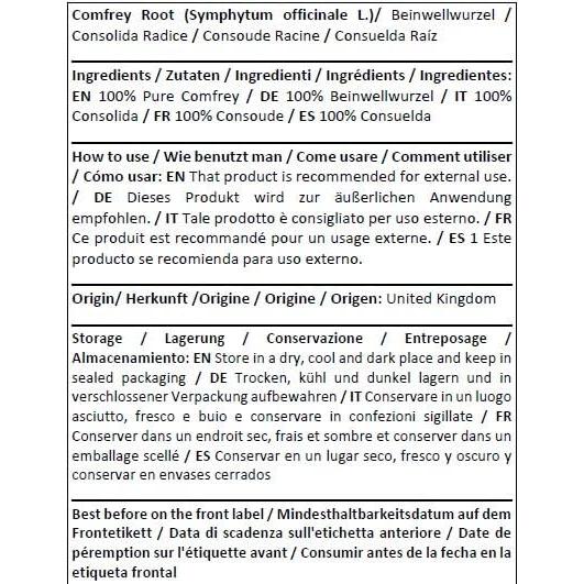 Raíz de Comfrey Orgánica 100g - Symphytum Officinale L - Sin OGM