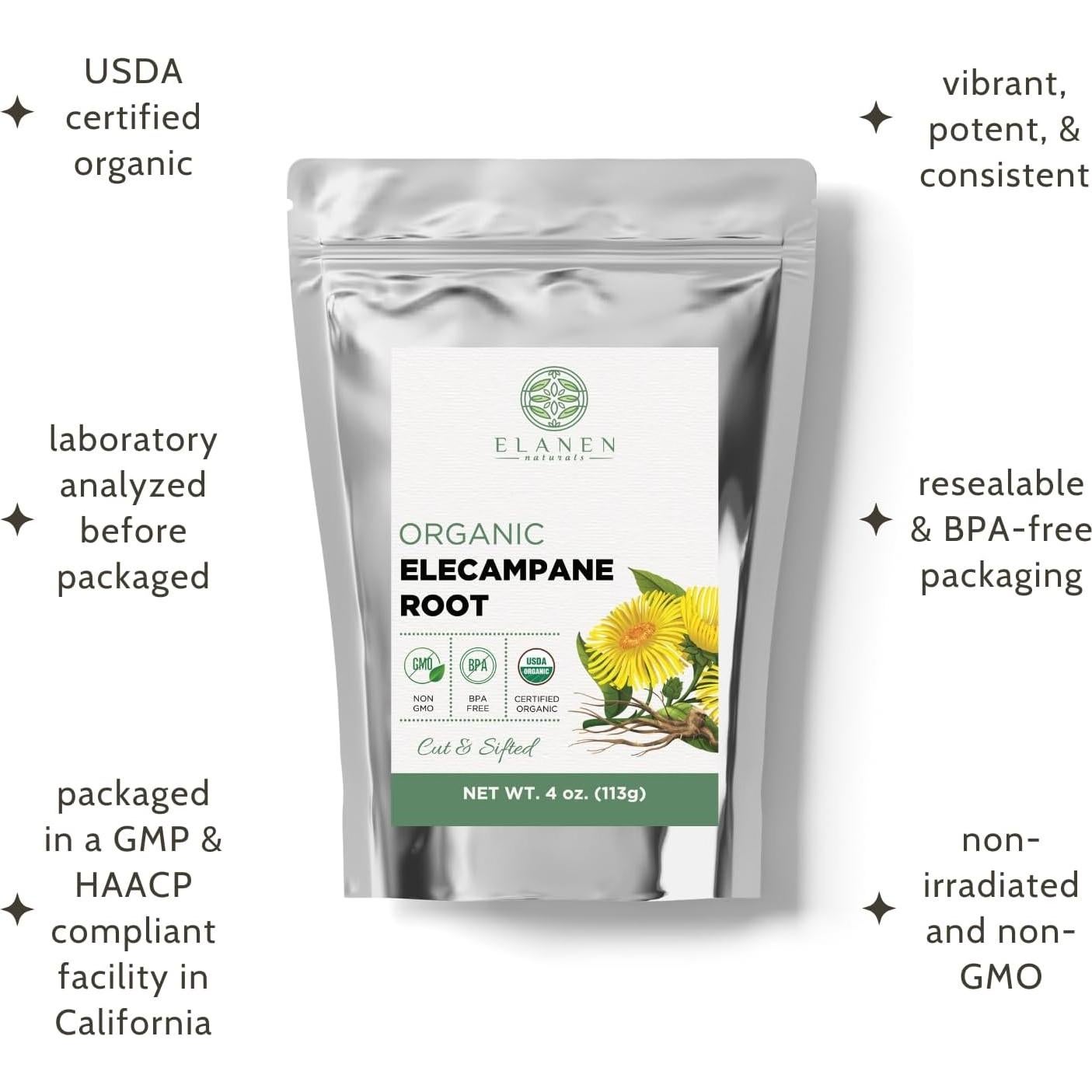 Raíz de Elecampane Orgánica Elanen Naturals 113g - Tónico Respiratorio