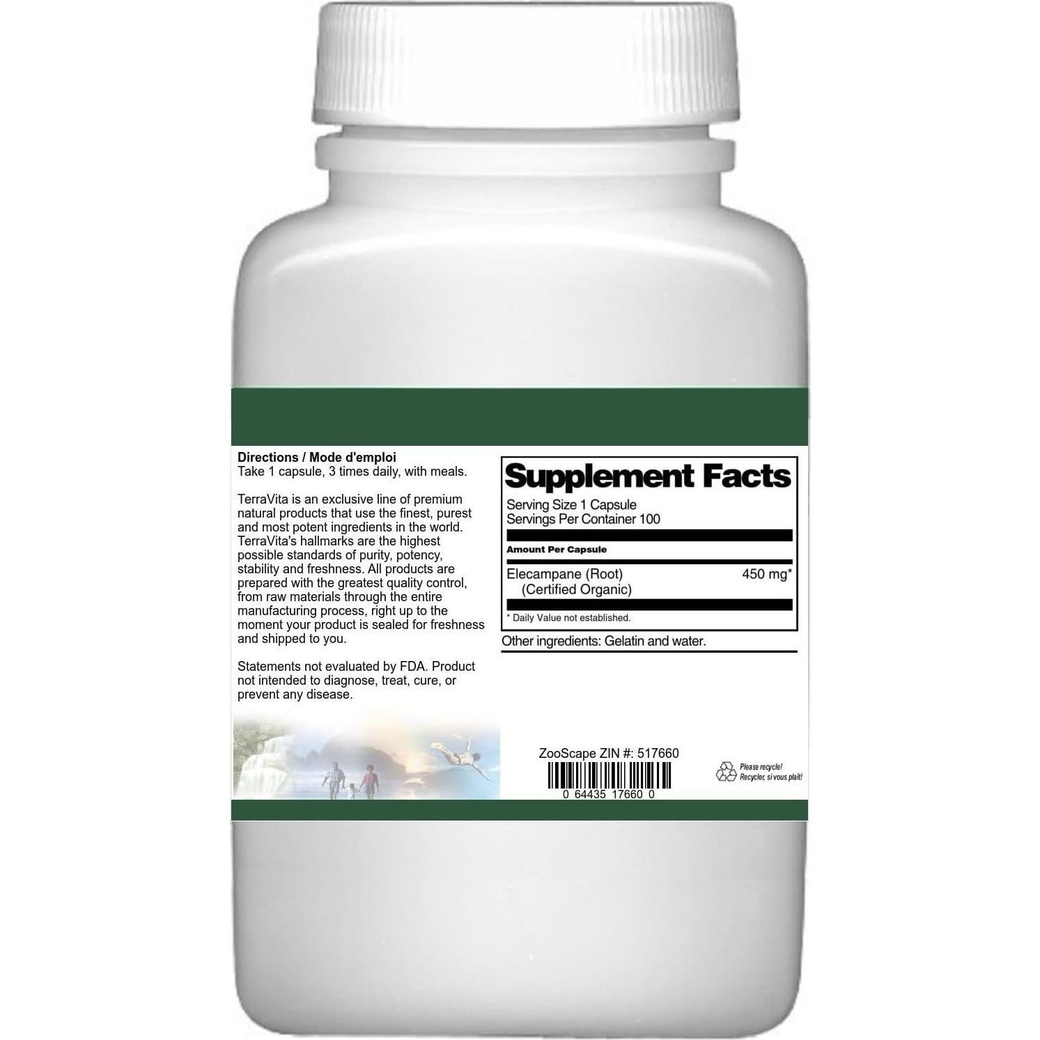 Raíz de Elecampane Orgánico TerraVita 450 mg 100 Cápsulas