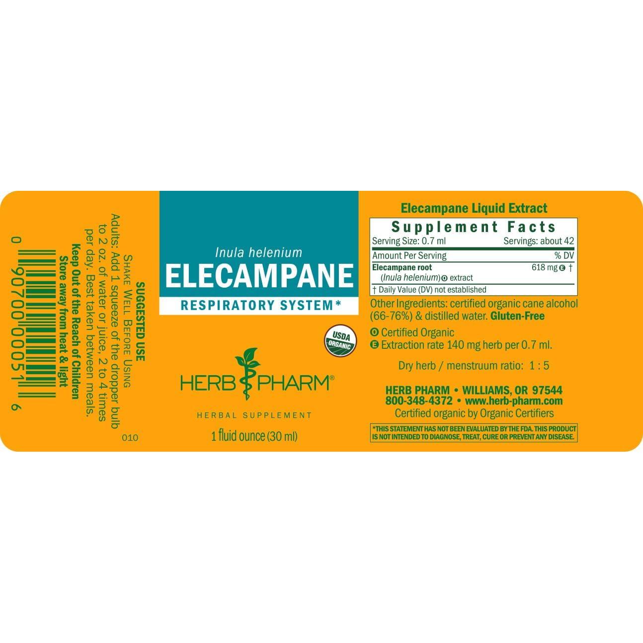 Extracto Líquido de Elecampane Orgánico Herb Pharm 29.57 ml