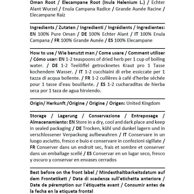 Té Herbal Oman Raíz Inula Helenium 100g - Libre de OGM