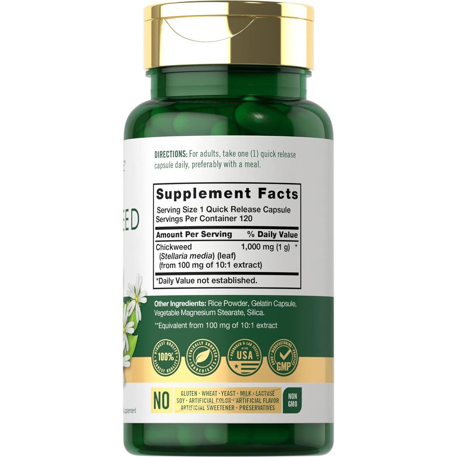 Cápsulas de Hierba Gatera Carlyle 1000mg 120 Conteo Libre de OGM