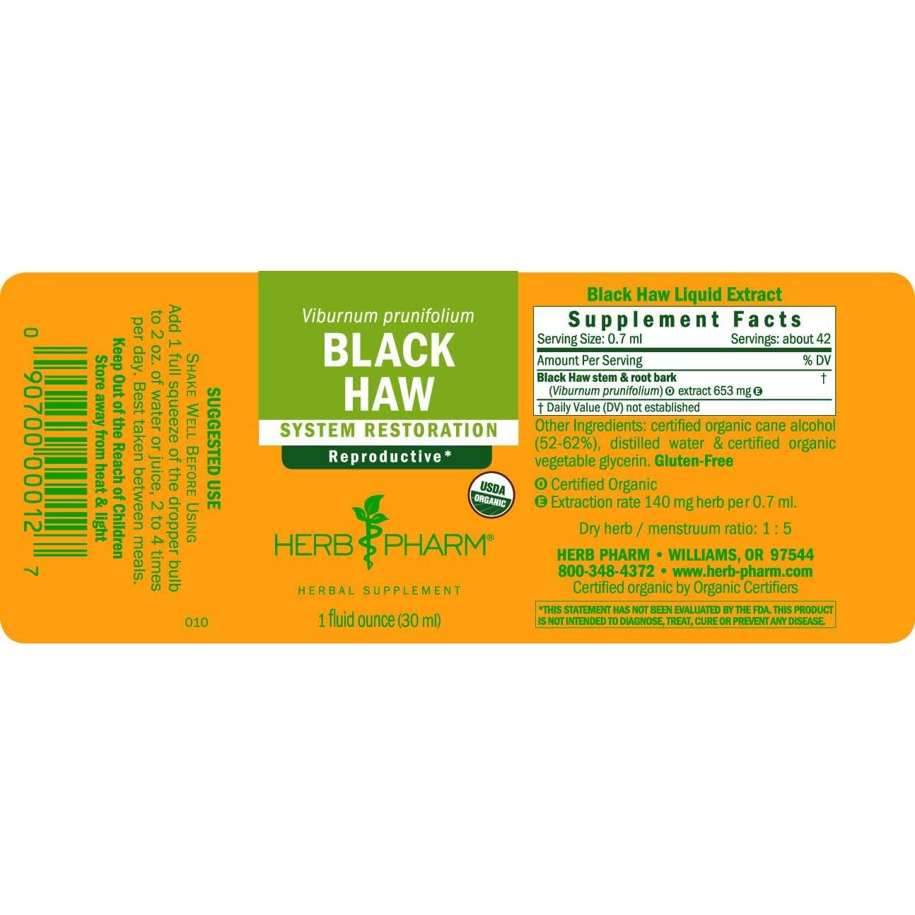Extracto Líquido de Black Haw Herb Pharm 29.57 ml Orgánico
