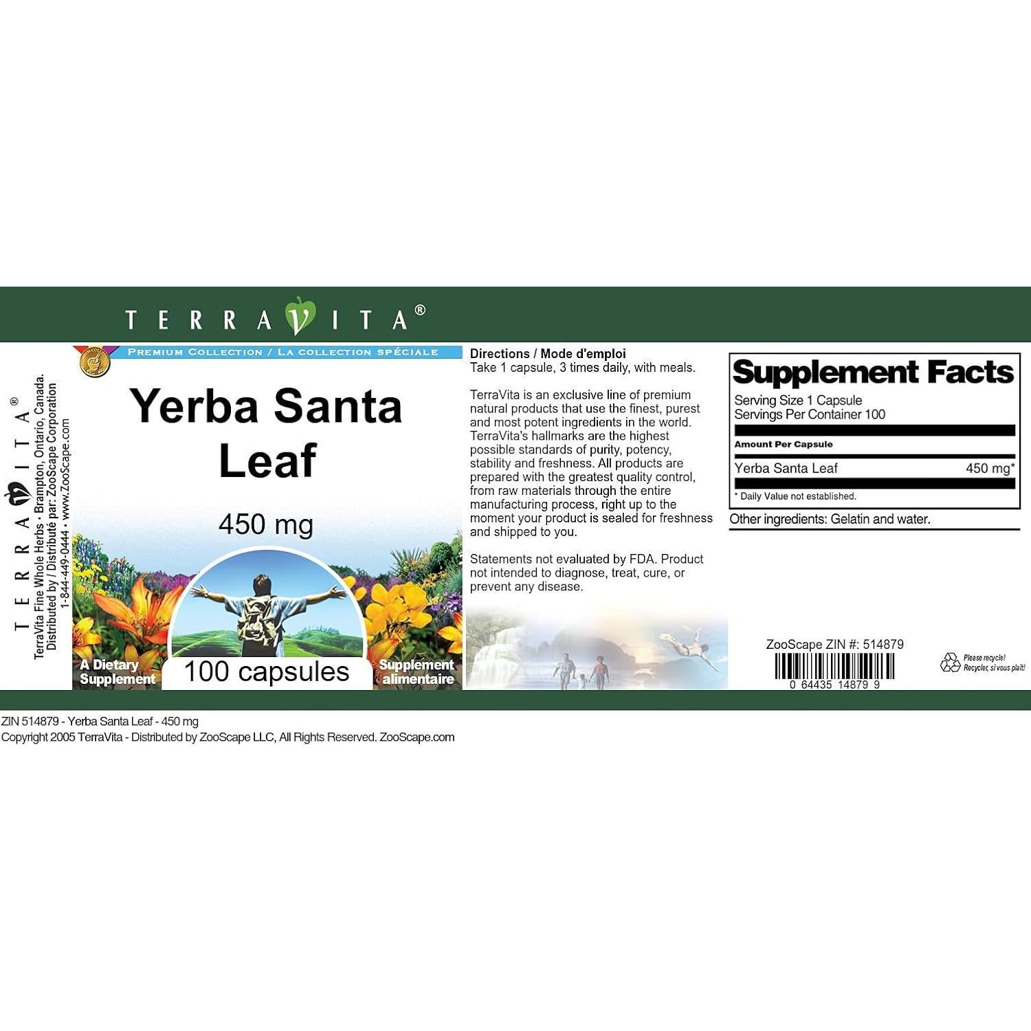 Cápsulas de Hoja de Yerba Santa TerraVita 450 mg - 100 Unidades