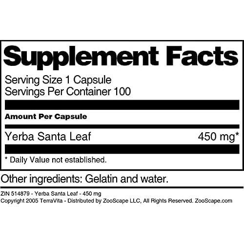 Cápsulas de Hoja de Yerba Santa TerraVita 450 mg - 100 Unidades
