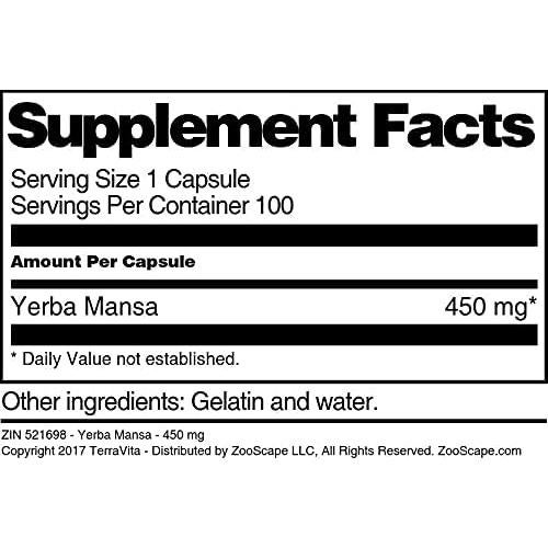 Yerba Mansa 450 mg TerraVita 100 Cápsulas Sin Rellenos