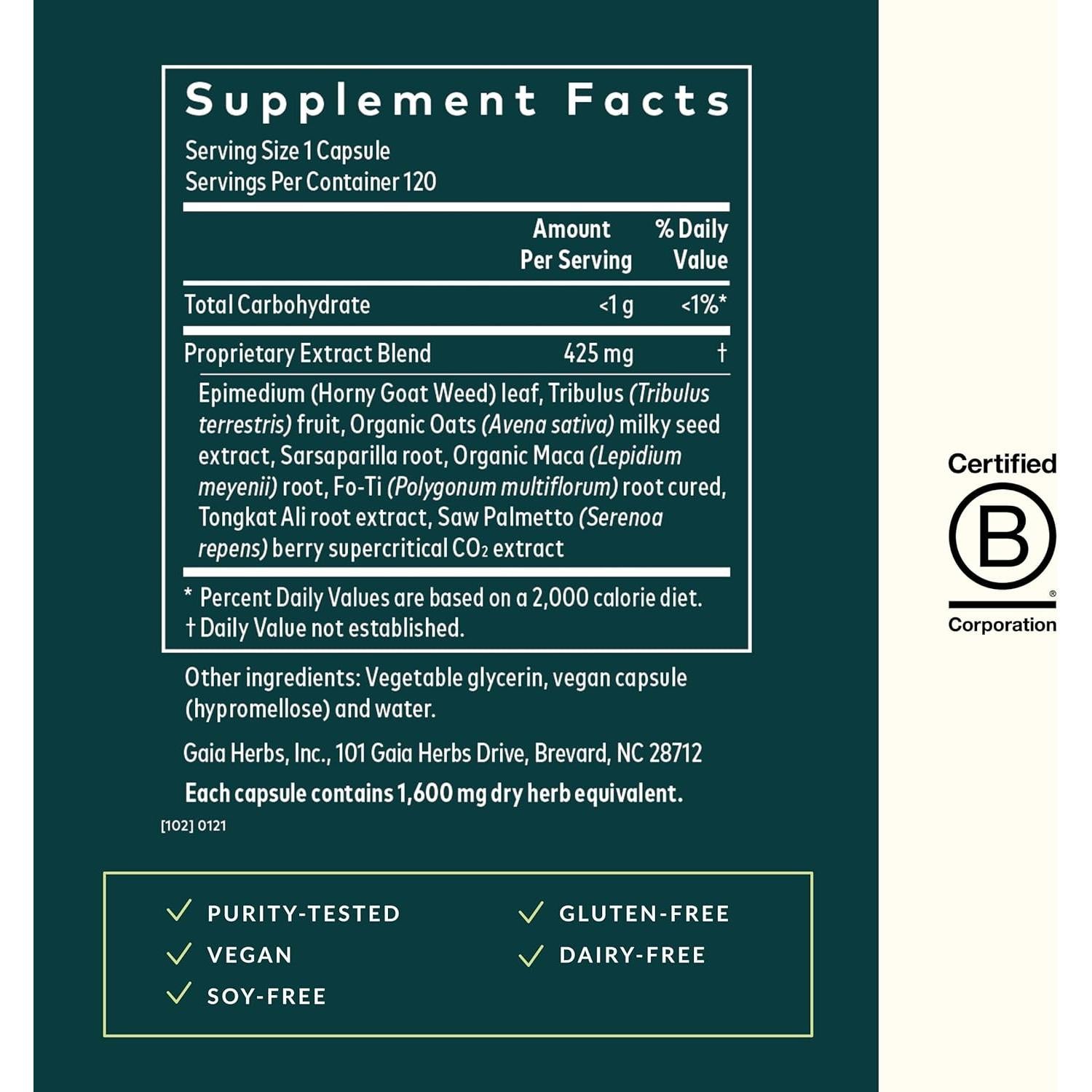 Suplemento Herbal Gaia Herbs Libido Masculino 120 Cápsulas