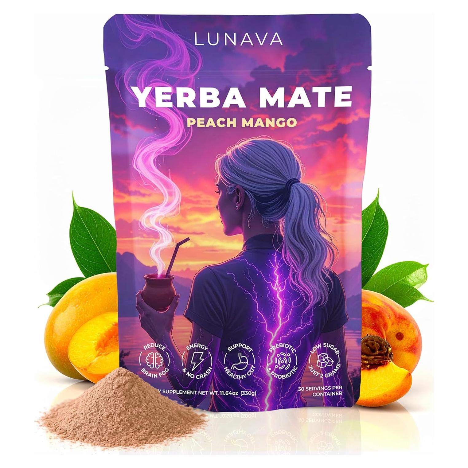 Yerba Mate Instantáneo LUNAVA Durazno Mango 330g - Energía Limpia