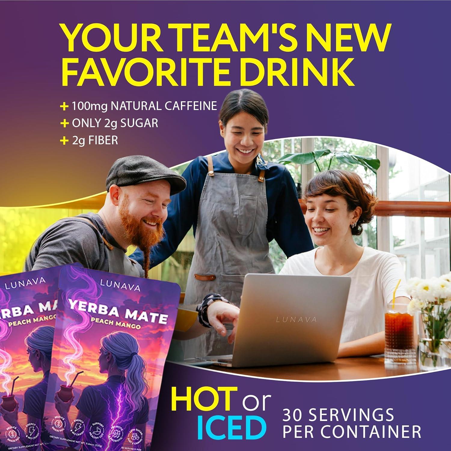 Yerba Mate Instantáneo LUNAVA Durazno Mango 330g - Energía Limpia