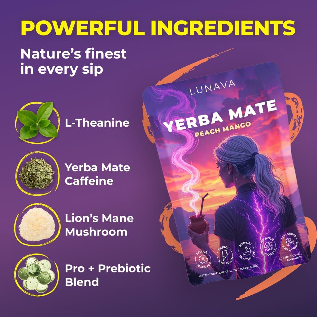 Yerba Mate Instantáneo LUNAVA Durazno Mango 330g - Energía Limpia
