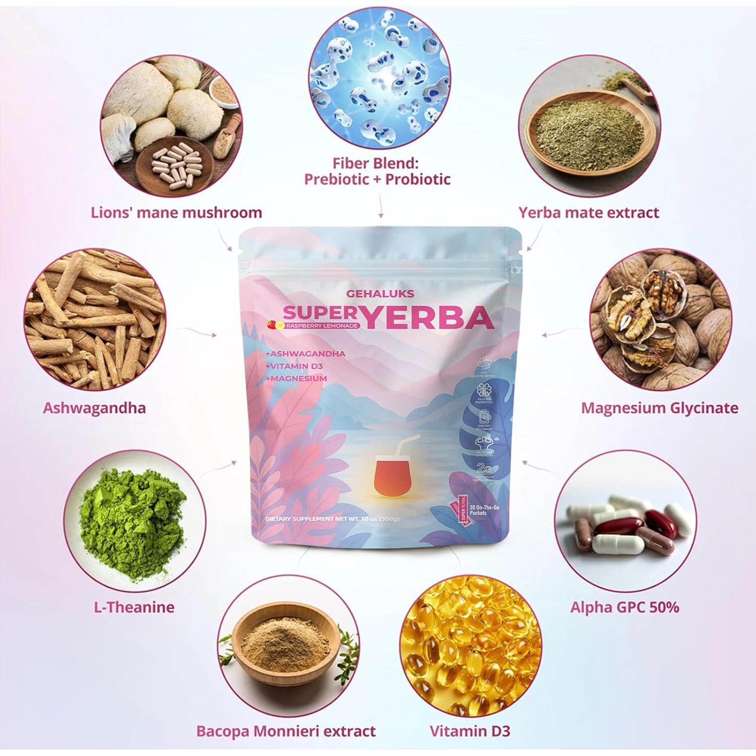 Yerba Mate en Polvo Hewleshen - 30 Porciones Sabor Frambuesa