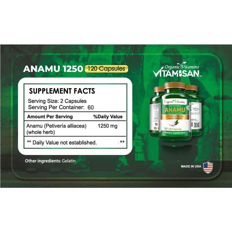 Vitaminas Orgánicas Anamu 1250mg 240 Cápsulas Vitamisan