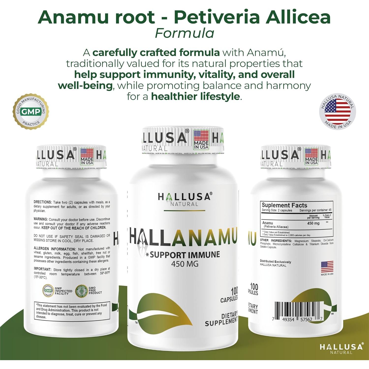 Cápsulas de Raíz de Anamu Hallusa 450 mg - 100 Unidades