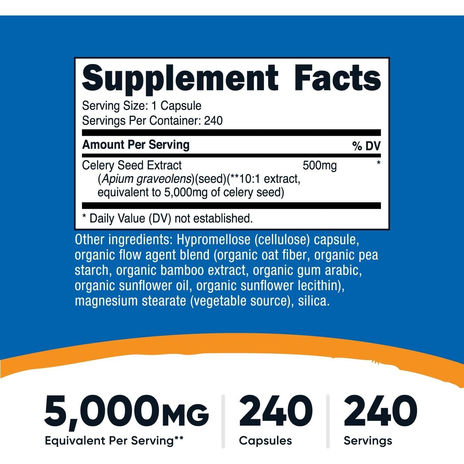 Cápsulas de Semilla de Apio Nutricost 5000mg 240 Cápsulas