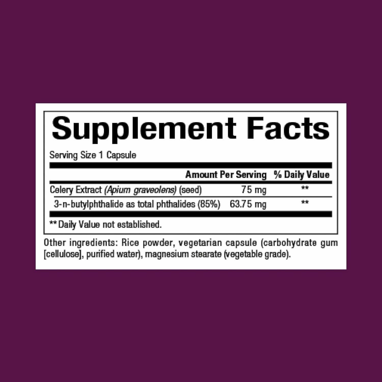 Extracto de Semilla de Apio 75 mg Factores Naturales 60 Cápsulas