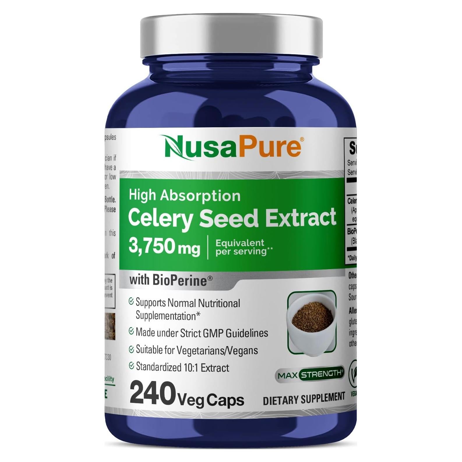 Cápsulas de Semilla de Apio NusaPure 375 mg Veganas 240 Unidades