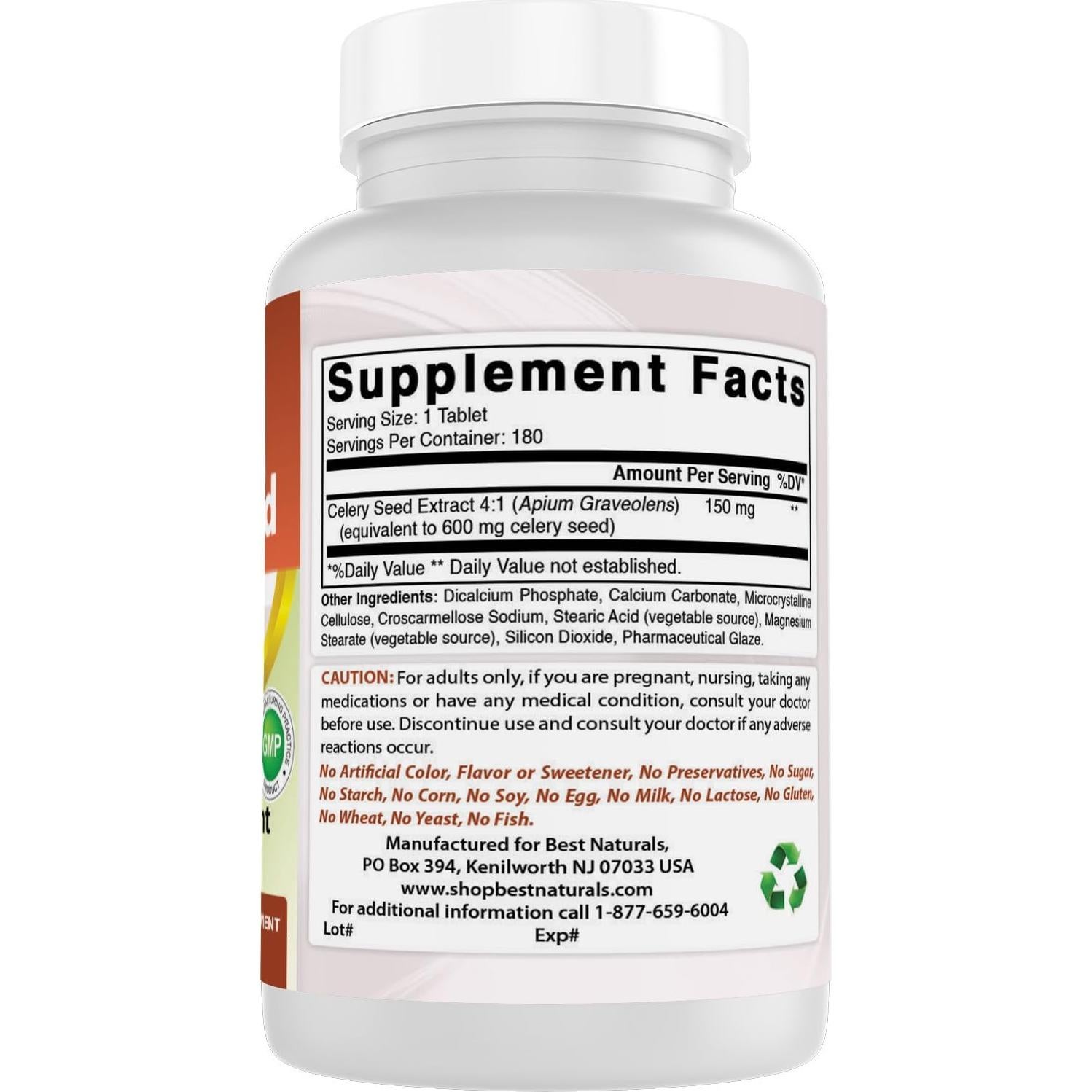 Tabletas de Semilla de Apio 600 mg - Mejores Naturales - 180 Unidades