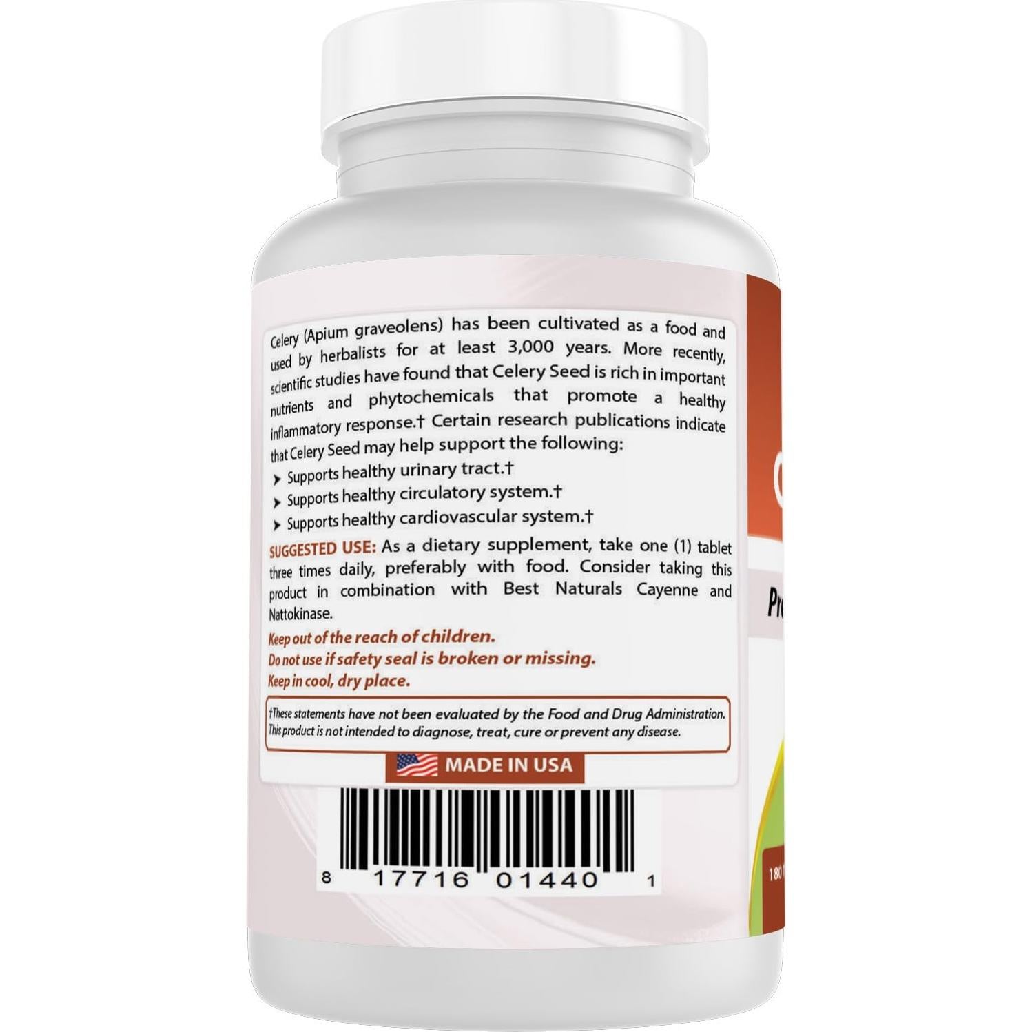 Tabletas de Semilla de Apio 600 mg - Mejores Naturales - 180 Unidades