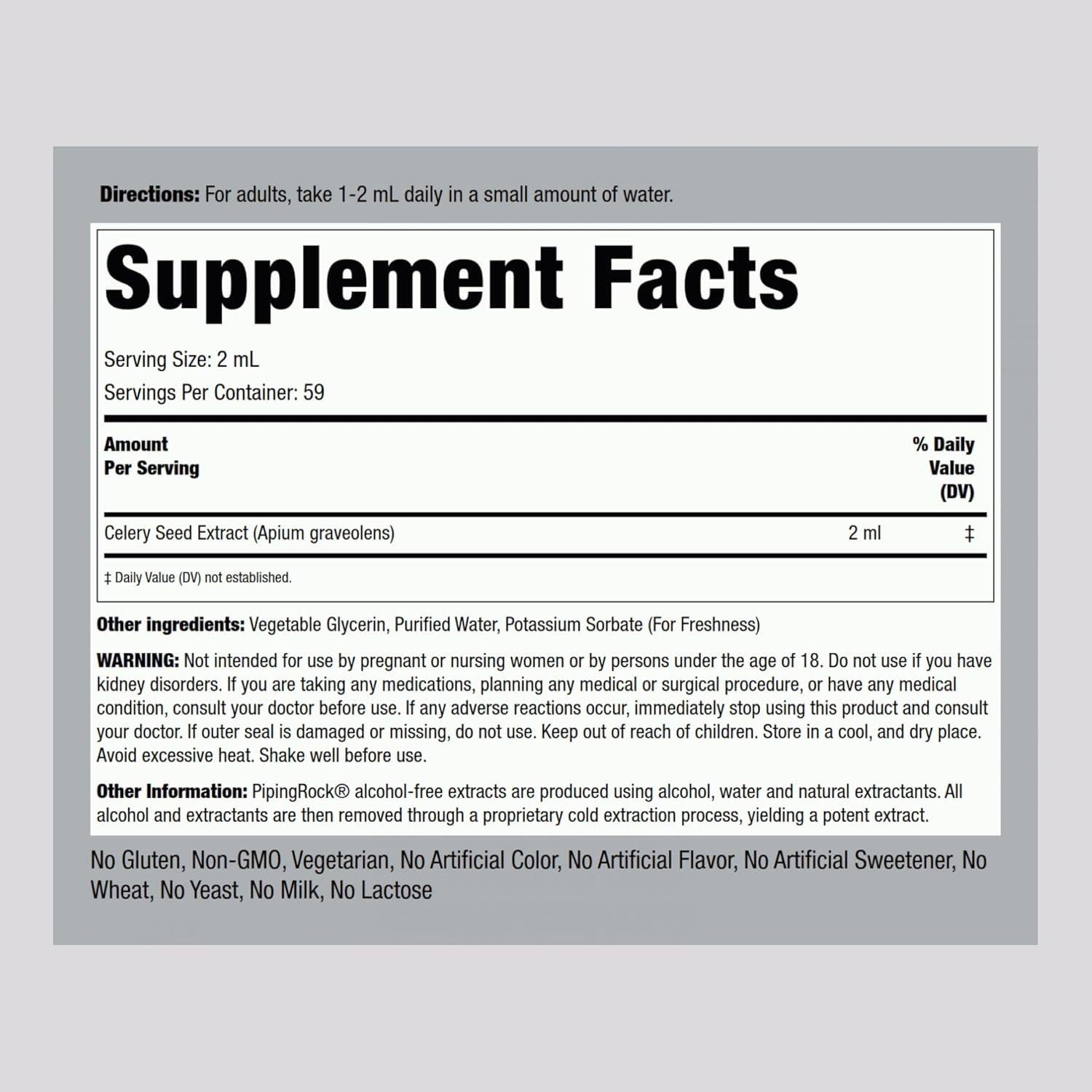 Extracto de Semilla de Apio Piping Rock 118 ml - Suplemento Vegetariano