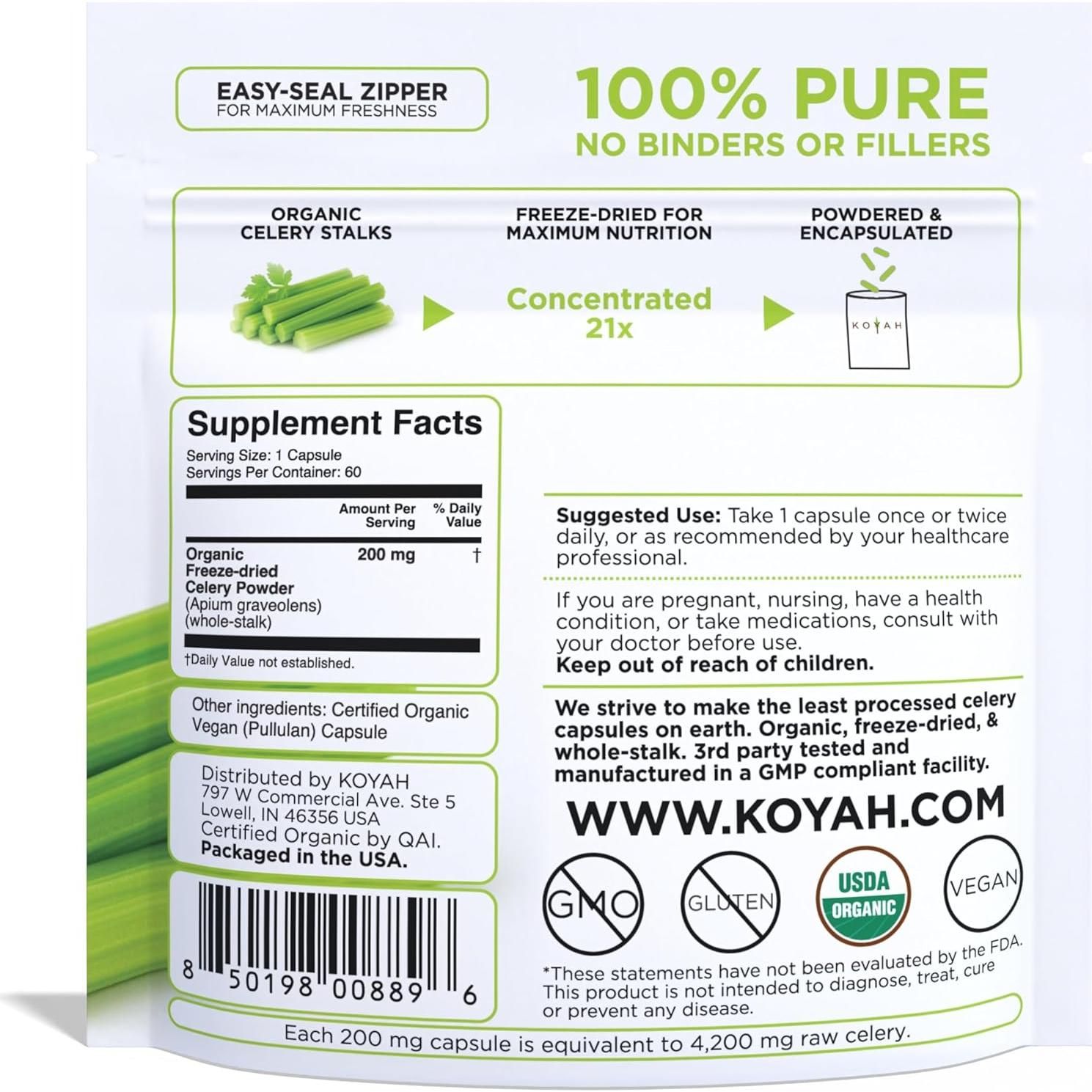 Cápsulas de Apio Orgánico KOYAH - 60 Veganas 200 mg