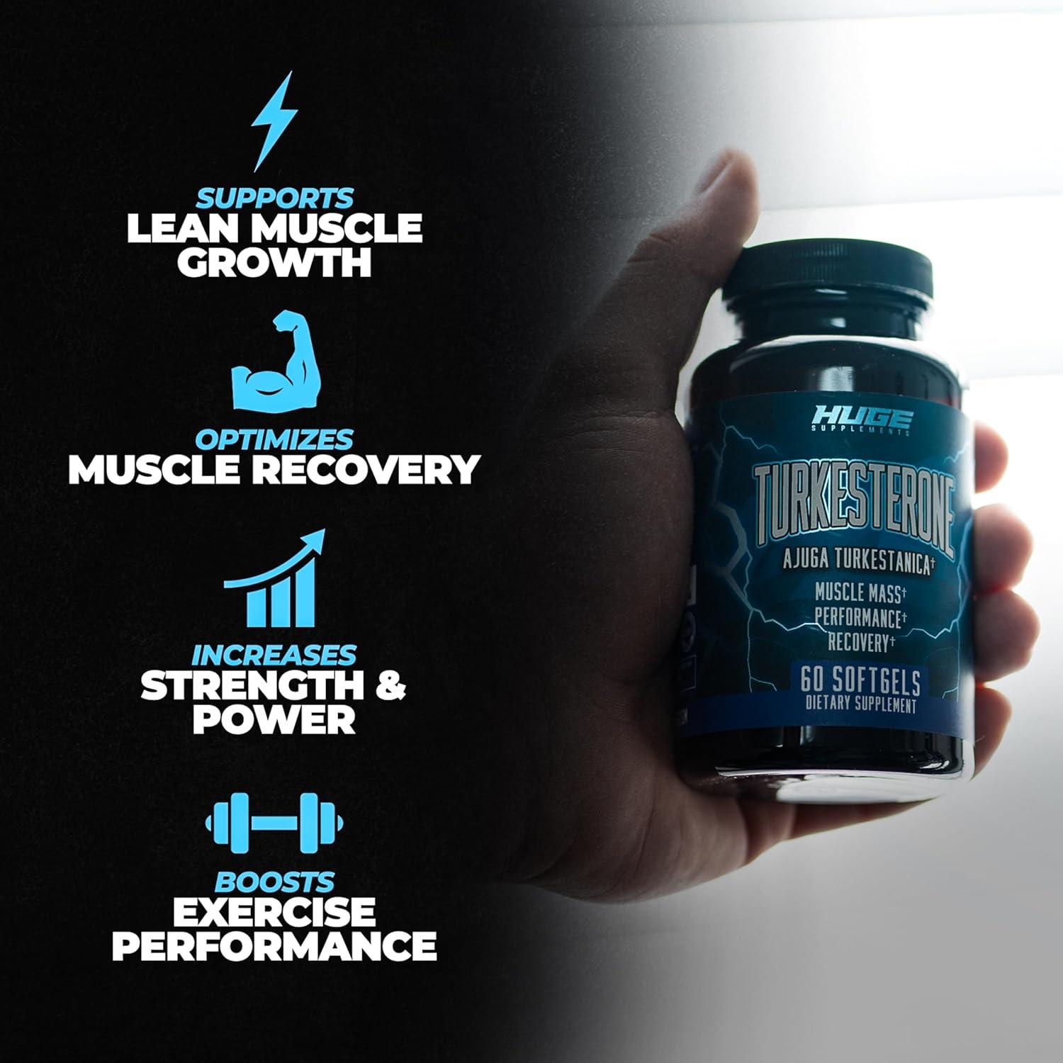 Suplemento de Turkesterona Huge 500mg 60 Softgels - Mejora Masa Muscular