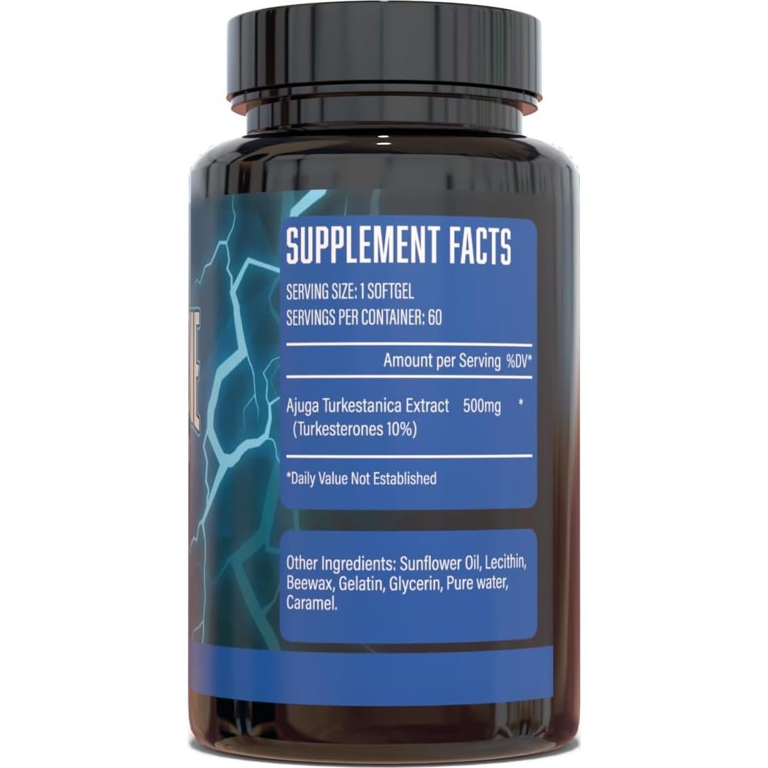 Suplemento de Turkesterona Huge 500mg 60 Softgels - Mejora Masa Muscular