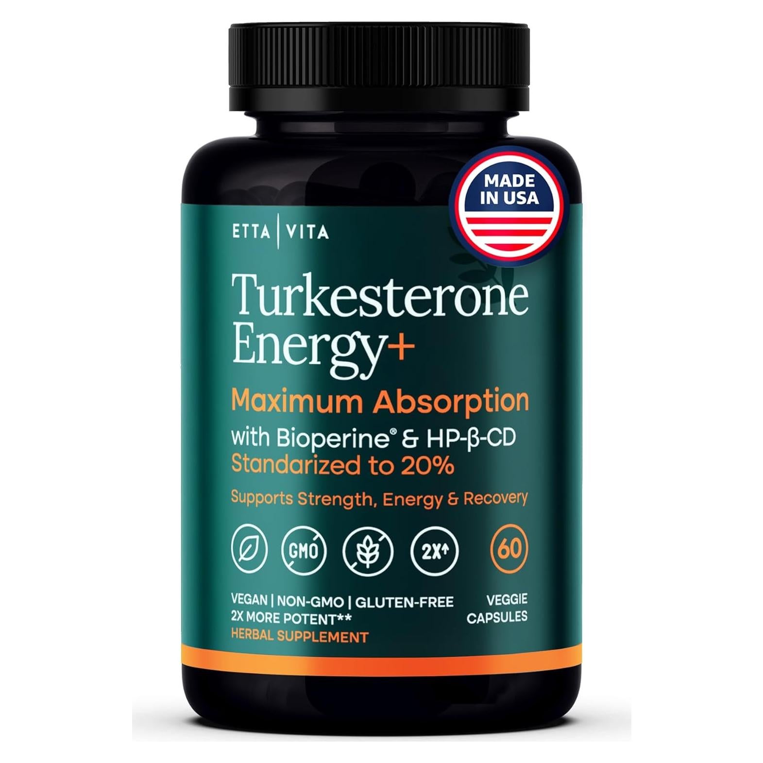 Suplemento de Turkesterona Etta Vita 500mg Vegano 60 Cápsulas