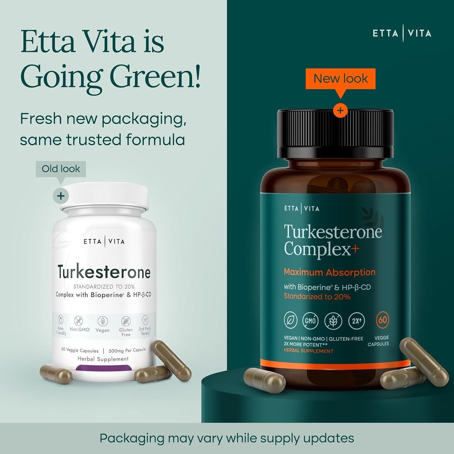 Suplemento de Turkesterona Etta Vita 500mg Vegano 60 Cápsulas