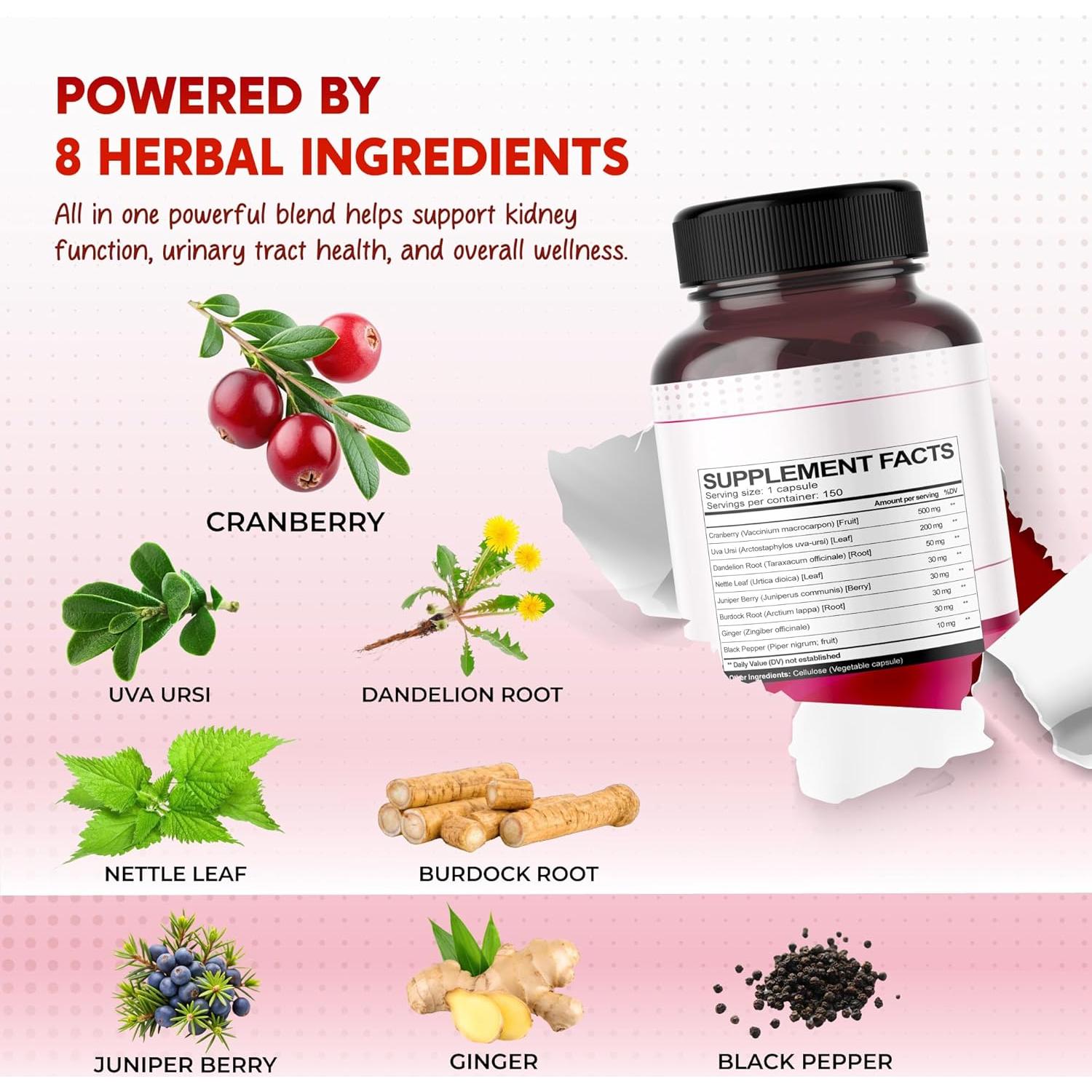 Suplemento Detox de Riñones PeakPury 150 Cápsulas - Arándano, Uva Ursi, Diente de León