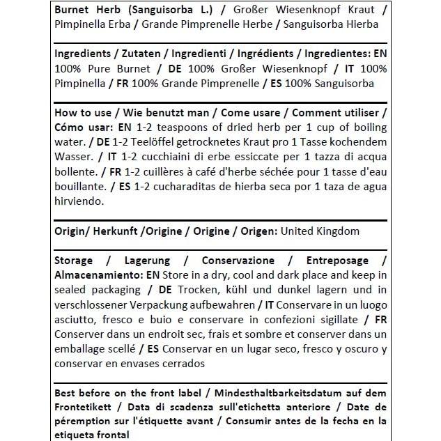 Hierba Orgánica Burnet 50g - Sanguisorba Officinalis L