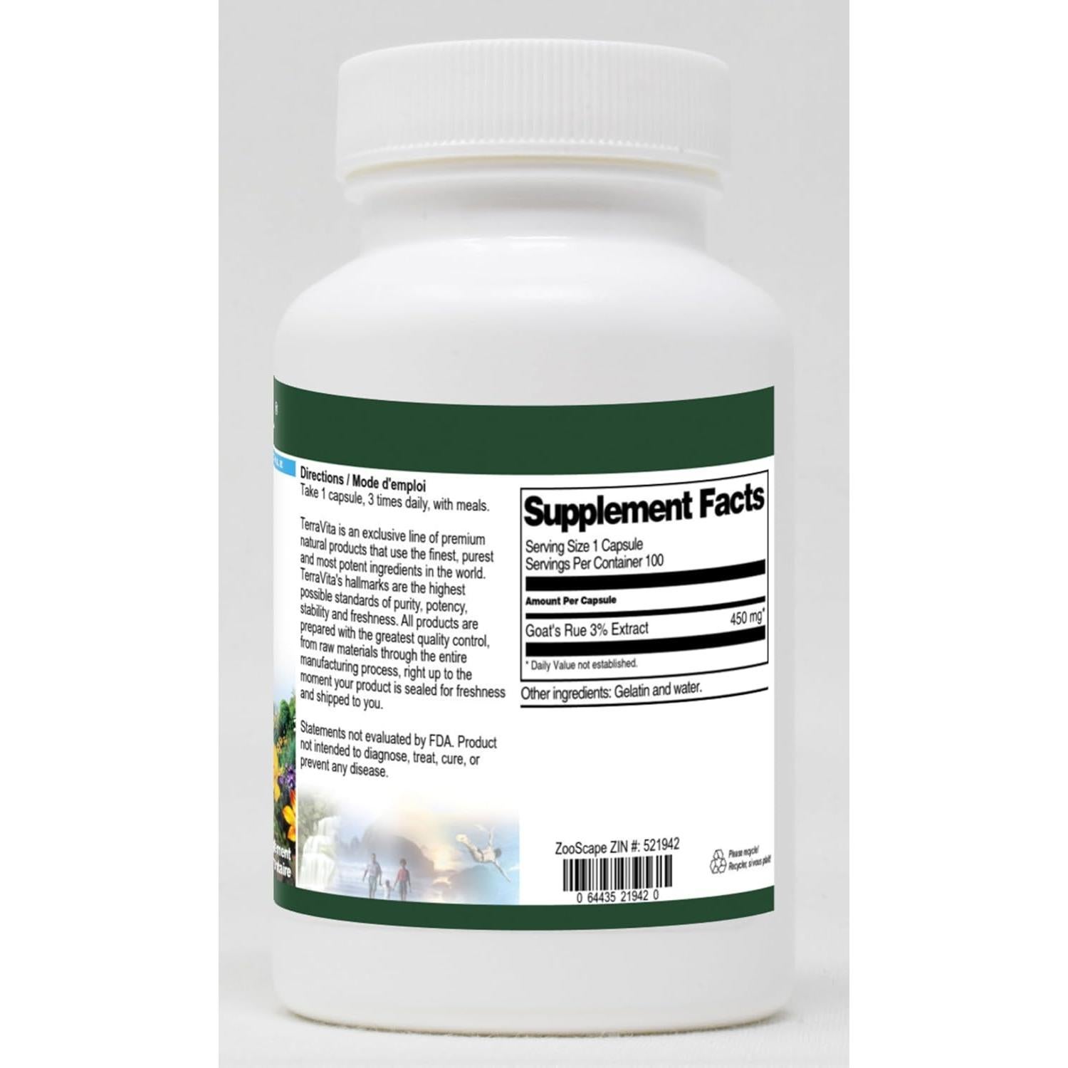 Cápsulas de Rue de Cabra 450 mg - TerraVita - 100 Unidades