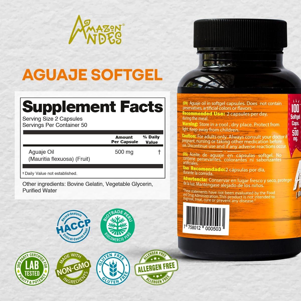 Cápsulas de Gel Suave de Aceite de Aguaje Amazon Andes 100% Vegano