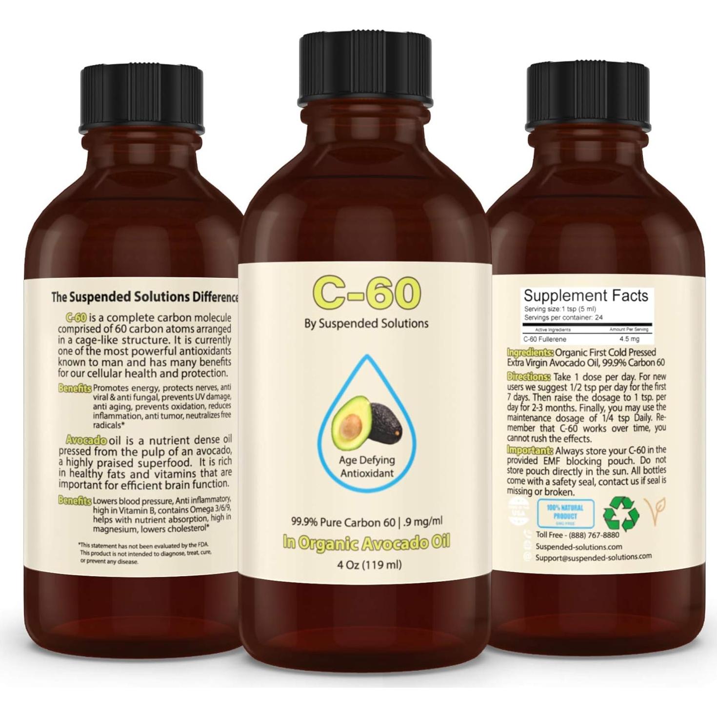 C-60 en Aceite de Aguacate Orgánico Suspended Solutions 113g