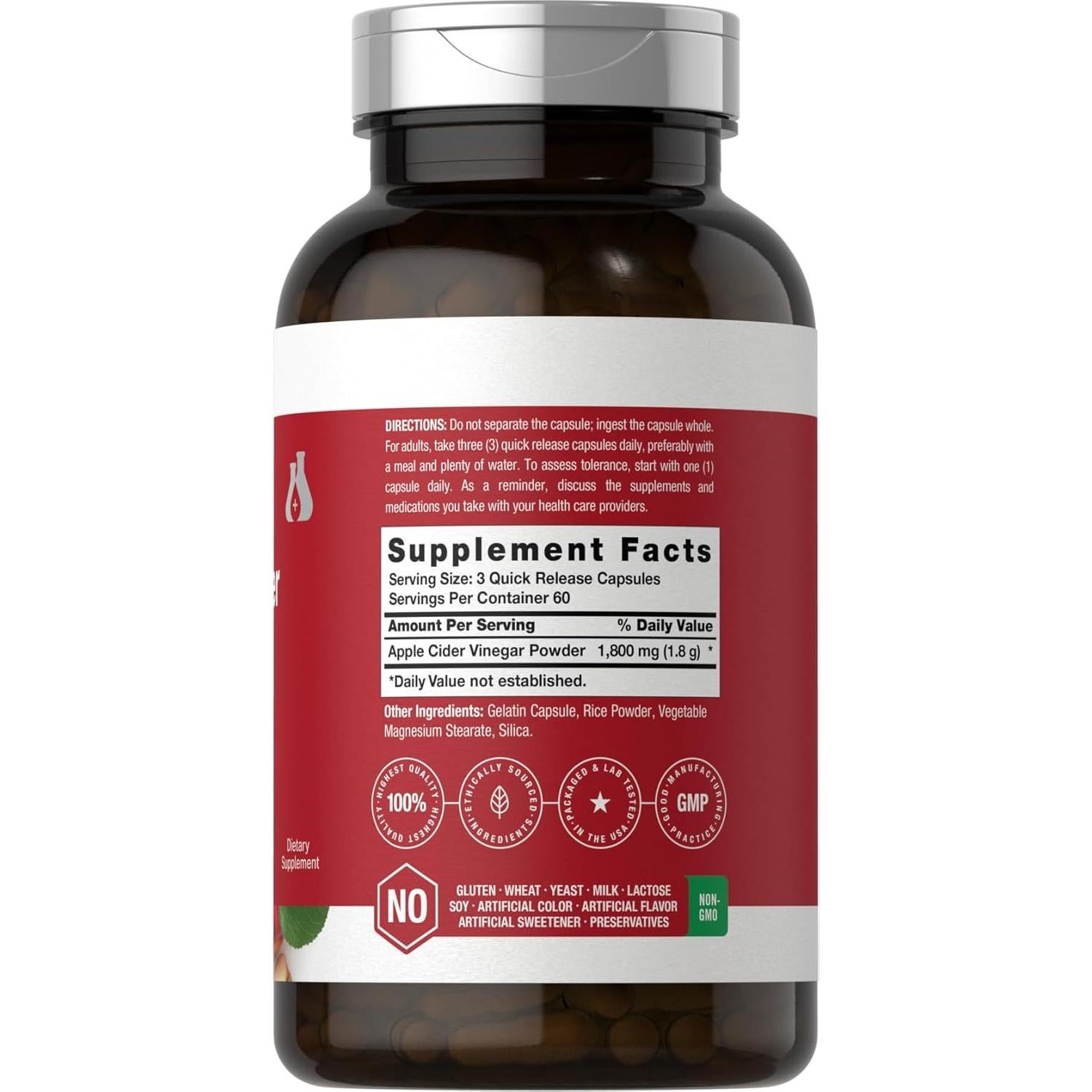 Cápsulas de Vinagre de Sidra de Manzana Horbaach 1800mg 180 Unidades