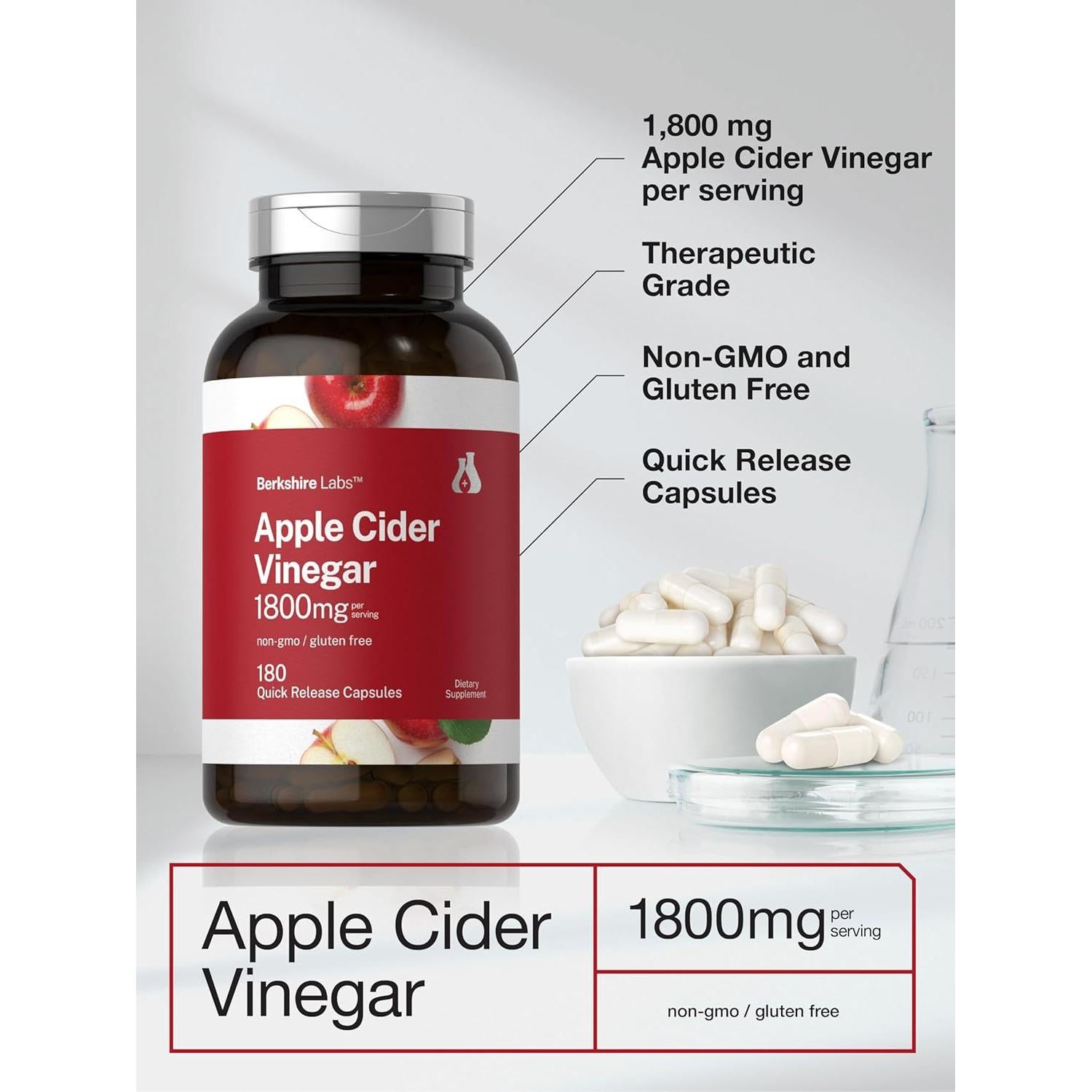 Cápsulas de Vinagre de Sidra de Manzana Horbaach 1800mg 180 Unidades