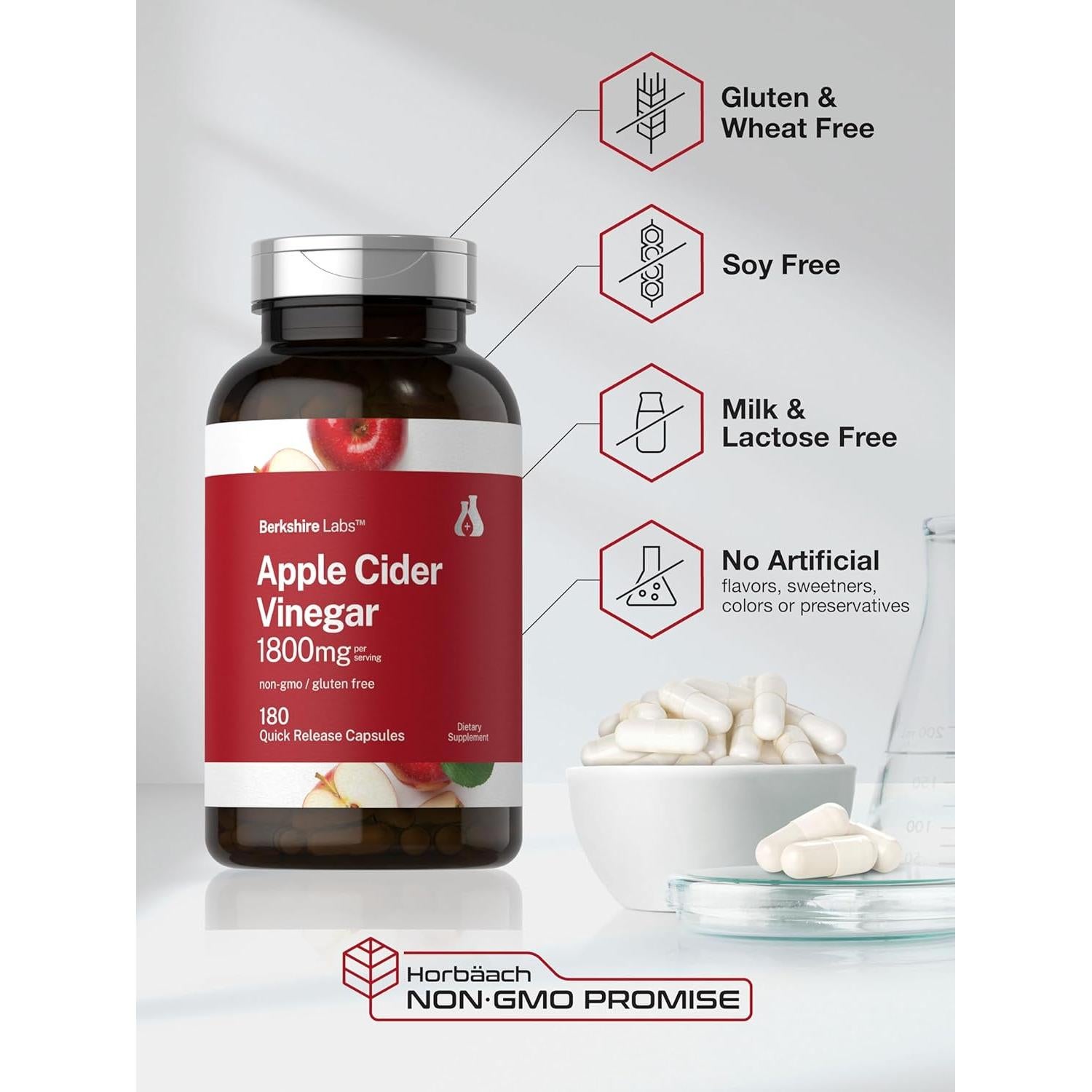 Cápsulas de Vinagre de Sidra de Manzana Horbaach 1800mg 180 Unidades