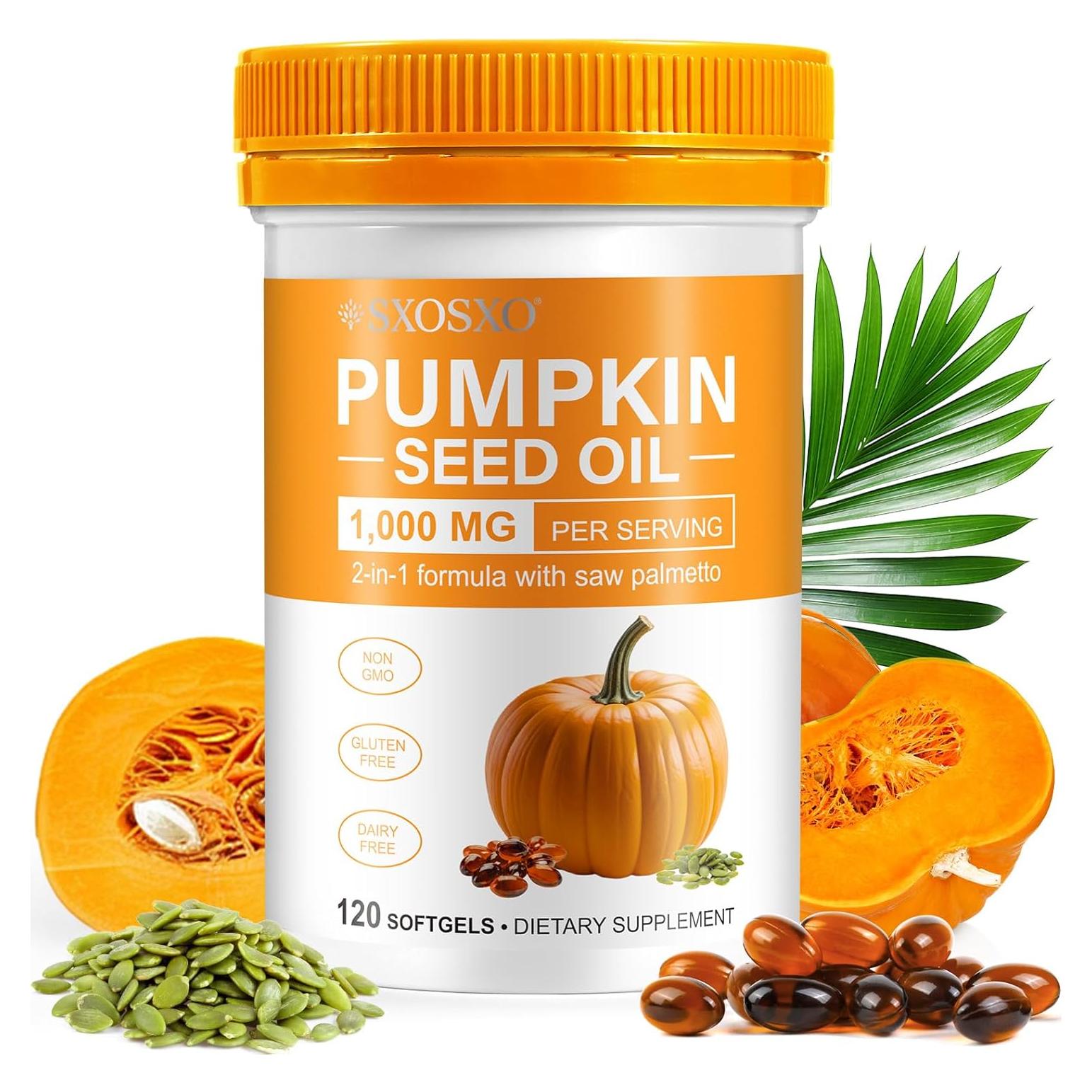 Cápsulas de Aceite de Semilla de Calabaza SXOSXO 1000mg 120 Softgels