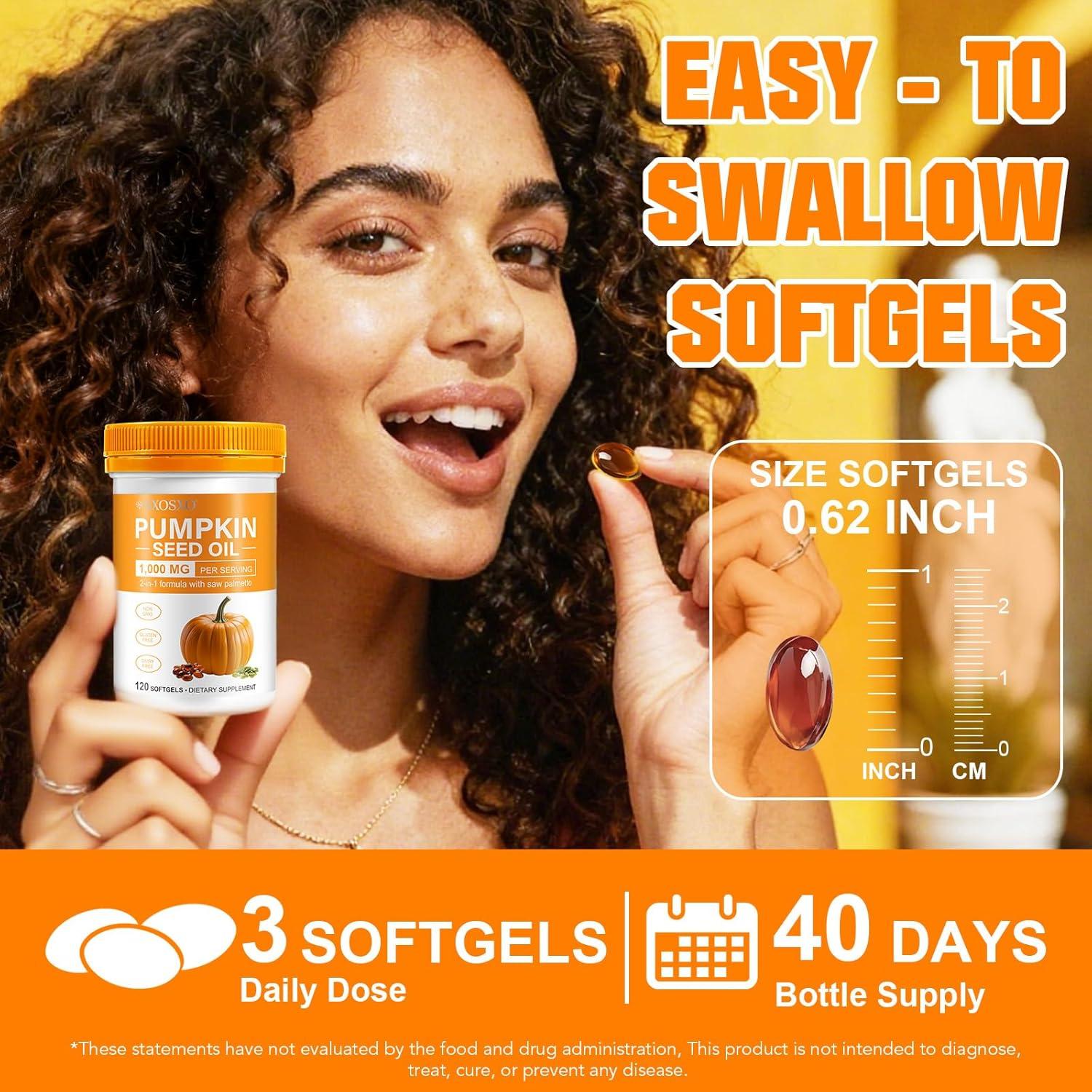 Cápsulas de Aceite de Semilla de Calabaza SXOSXO 1000mg 120 Softgels